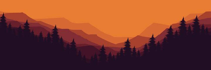 sunset pine forest vector illustration good for wallpaper design, design template, background template, and tourism design template