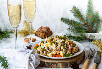 Olivier Salad Recipe, Russian Potato Salad, traditional menu for New Year © rome2015