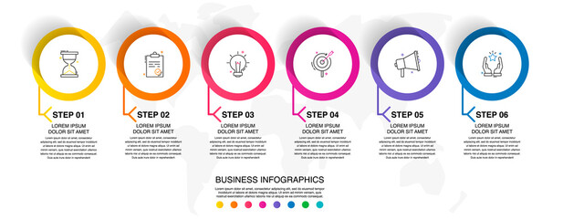 Vector template circle infographics. Modern business concept with 6 options and parts. Six steps for content, flowchart, timeline, levels