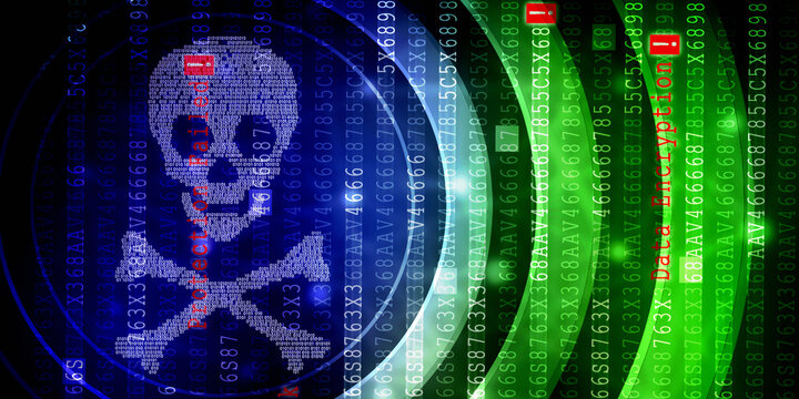 2d illustration abstract binary skull 