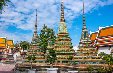 Stupas and buildings at Wat Pho Buddhist Temple in Bangkok