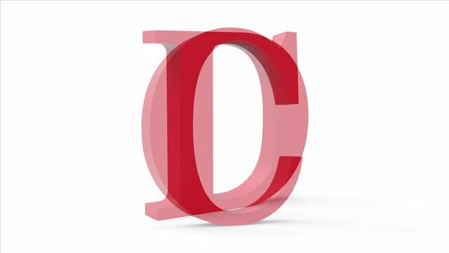Video footage showing 3d red alphabet letters in order on a white isolated background.