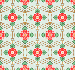 Japanese Cute Hexagon Flower Motif Vector Seamless Pattern