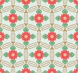 Behang Japanese Cute Hexagon Flower Motif Vector Seamless Pattern © pannawish