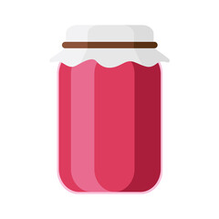 The jam jar icon. Glass jar with raspberry, strawberry or other jam. Vector illustration isolated on a white background for design and web.
