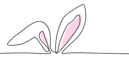 Continuous line drawing of easter rabbit ears, vector minimalistic hand drawn illustration.Easter Card Line Art Style