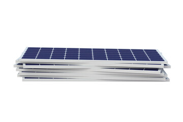 Heap of solar panels isolated on white background. 3d render