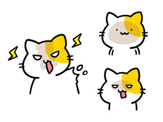 イライラして怒りっぽいかわいいねこのキャラクター手書き風イラストセット