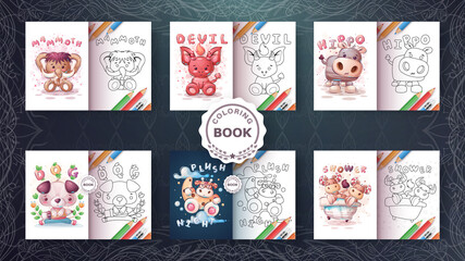 Set coloring book cartoon character