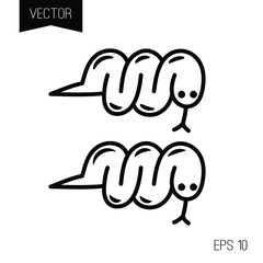 Snake mini tiny tattoo or logo or emblem. Traditional black dot style ink. Black work. Symbol isolated on white background. 