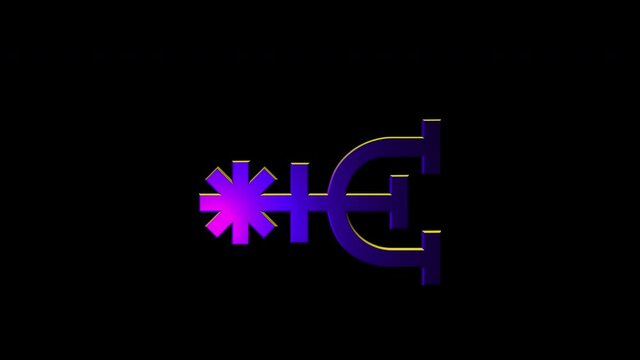 Alchemical Symbol For Starred Trident Icon Animation. Purple text with alpha channel. Esoteric Alchemy symbology