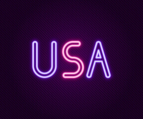 Glowing neon line USA label icon isolated on black background. United States of America. Colorful outline concept. Vector