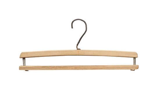 wooden clothes hanger isolated on white background