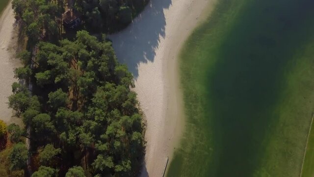 Aerial drone view of the tropical paradise looked in the Henschotermeer in the Netherlands, Europe.