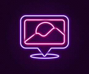Glowing neon line Map pin icon isolated on black background. Navigation, pointer, location, map, gps, direction, place, compass, search concept. Colorful outline concept. Vector