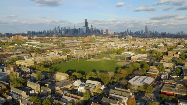 Aerial Hyperlapse Above Pilsen. Neighborhood on Chicago's West Side