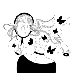 Headless girl with reflection in the mirror