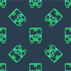 Line Bus icon isolated seamless pattern on blue background. Transportation concept. Bus tour transport sign. Tourism or public vehicle symbol. Vector