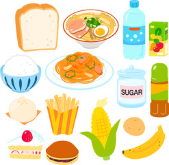 糖質を多く含む食品のイラストセット