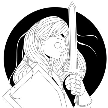 recommend clip art: Warlike girl with shield and sword