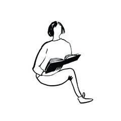 Reading girl. Woman with a book. Female hand drawn character made in vector