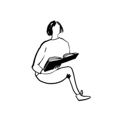 Reading girl. Woman with a book. Female hand drawn character