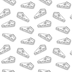Black and white seamless pattern with detailed drawn blueberry cakes