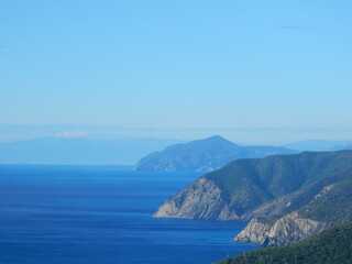 hiking between Deiva Marina and Framura with a stunning view to the ligurian coastline and Portofino mountain and Punta Baffe, Italy