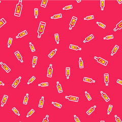 Line Medical digital thermometer for medical examination icon isolated seamless pattern on red background. Vector