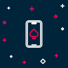 Line Online poker table game icon isolated on blue background. Online casino. Colorful outline concept. Vector