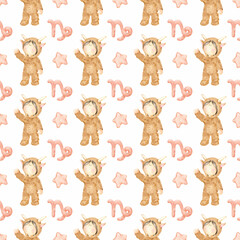 Fototapeta premium Seamless digital paper zodiac sign capricorn. Perfect for textile, web, print design, souvenirs, scrapbooking and other ideas.