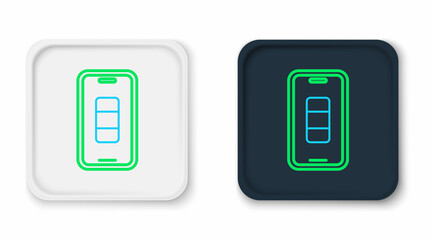 Line Smartphone battery charge icon isolated on white background. Phone with a low battery charge. Colorful outline concept. Vector