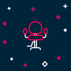 Line Barbershop chair icon isolated on blue background. Barber armchair sign. Colorful outline concept. Vector