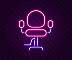 Glowing neon line Barbershop chair icon isolated on black background. Barber armchair sign. Colorful outline concept. Vector