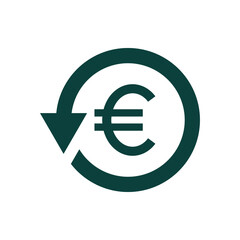 Euro symbol in circular arrow. Money return, chargeback, refunds, cashback, exchange icon isolated. Vector illustration