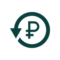 Ruble symbol in circular arrow. Money return, chargeback, refunds, cashback, exchange icon isolated. Vector illustration
