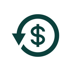 Dollar symbol in circular arrow. Money return, chargeback, refunds, cashback, exchange icon isolated. Vector illustration