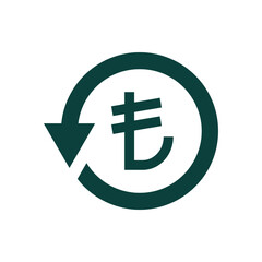 Obraz premium Turkish lira symbol in circular arrow. Money return, chargeback, refunds, cashback, exchange icon isolated. Vector illustration