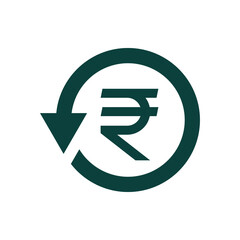 Rupee symbol in circular arrow. Money return, chargeback, refunds, cashback, exchange icon isolated. Vector illustration
