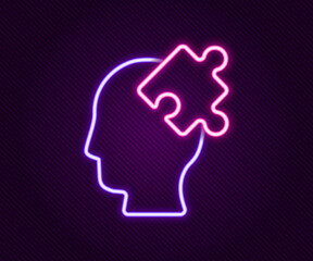 Glowing neon line Solution to the problem in psychology icon isolated on black background. Puzzle. Therapy for mental health. Colorful outline concept. Vector