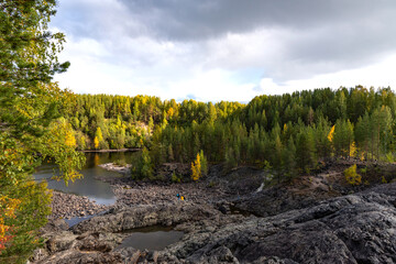 Picturesque autumn view of ancient volcano Girvas. Panoramic view of Girvas, the most ancient crater of volcano in Karelia, Russia. © Ekaterina Loginova