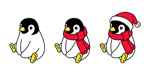penguin vector Christmas Santa Claus hat icon logo cartoon character illustration symbol design