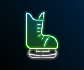 Glowing neon line Skates icon isolated on black background. Ice skate shoes icon. Sport boots with blades. Colorful outline concept. Vector