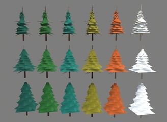 Obraz premium a set of trees of different colors on the background 3d-rendering