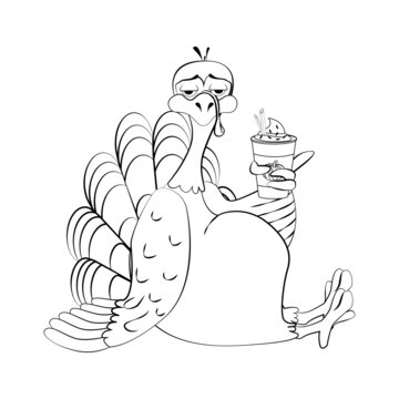 Funny Thanksgiving Turkey bird cartoon character stroke vector illustration