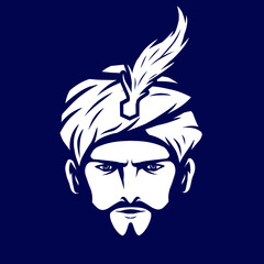 Sultan arabian king logo vector art potrait colorful design with dark background. Abstract graphic illustration.