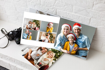 photobook with christmas photos. Winter cozy