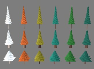 a set of trees of different colors on the background 3d-rendering
