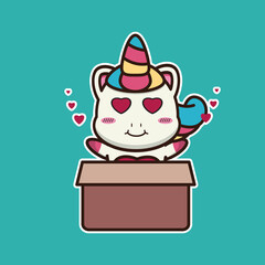 vector illustration of cute unicorn 
in the box 
suitable for children's books, birthday cards, valentine's day.