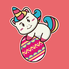 vector illustration of cute unicorn  
hug easter eggs
suitable for children's books, birthday cards, valentine's day.